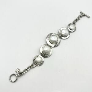 Lucky Brand Silver tone White Round Chunky Bohemian Casual Bracelet